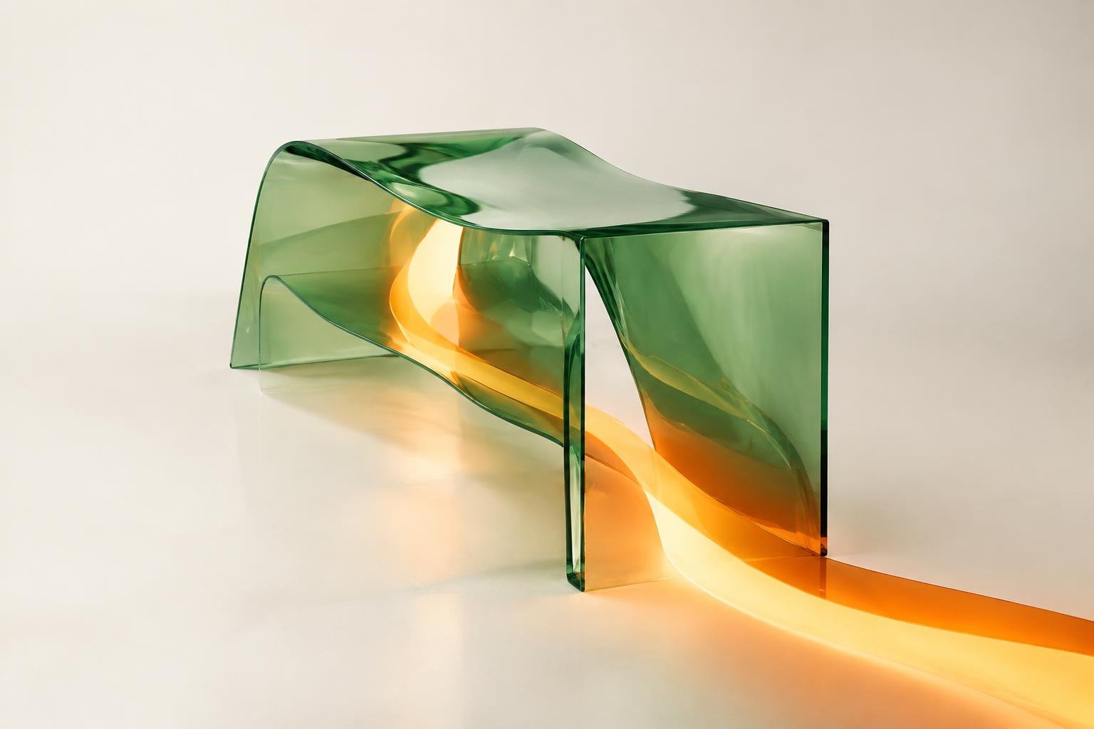Sculptural glass installation representing a connected digital growth system