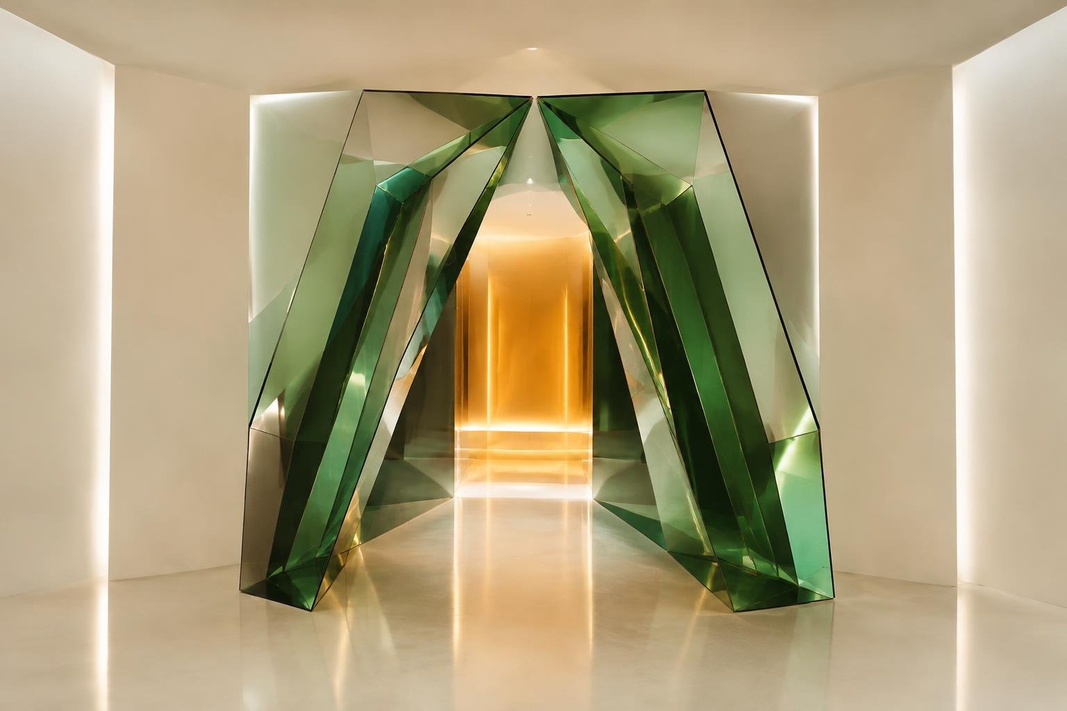 Sculptural glass installation representing a connected digital growth system