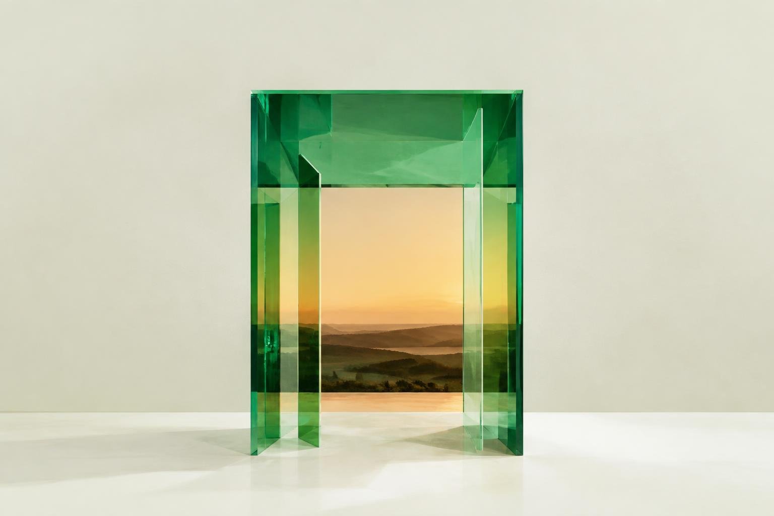 Sculptural glass installation representing a connected digital growth system