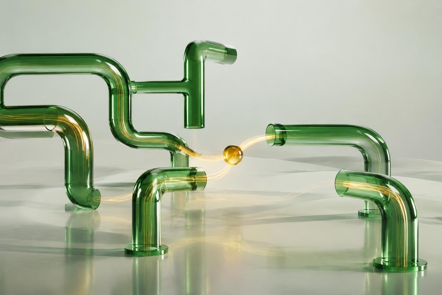 Crystal prism splitting light into green and amber rays
