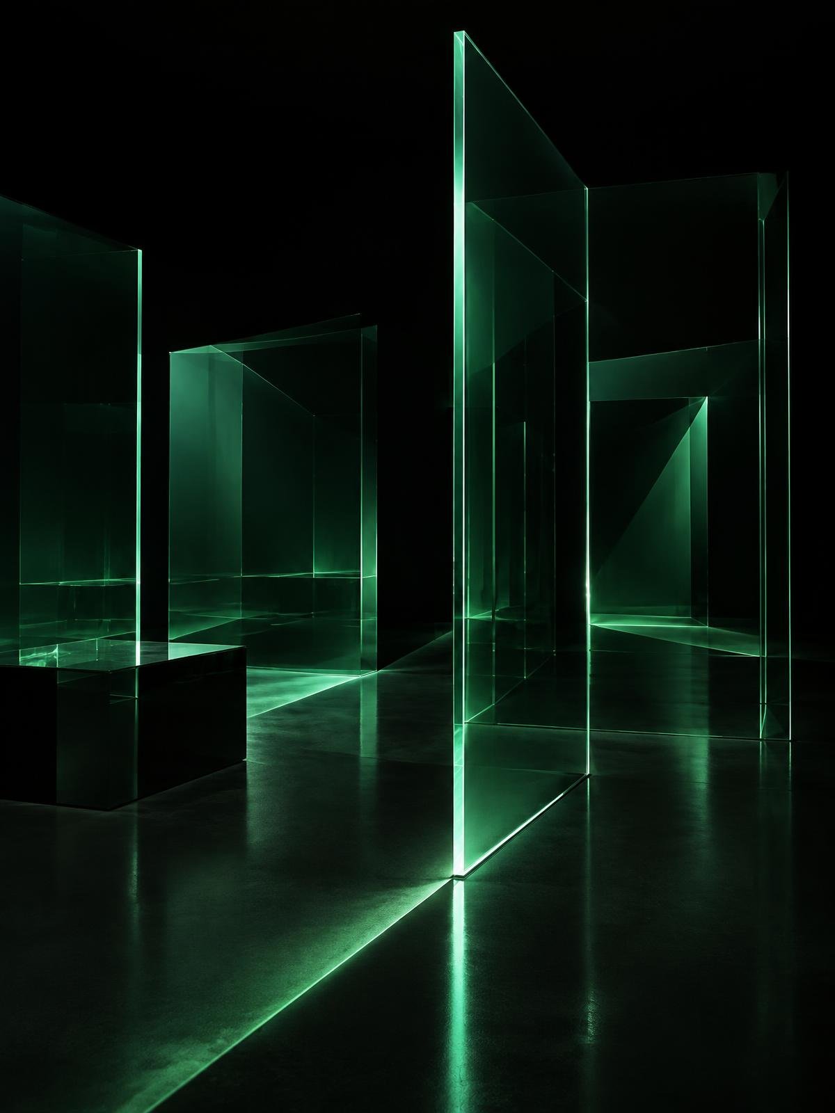 Abstract green and amber glass refracting light